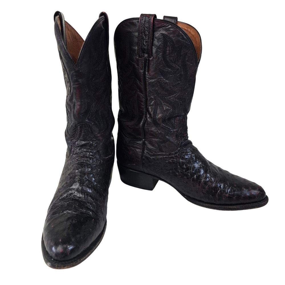 Dan Post Mens Full Quill Ostrich Western Cowboy Boots 11 D Black Cherry‎ Mexico